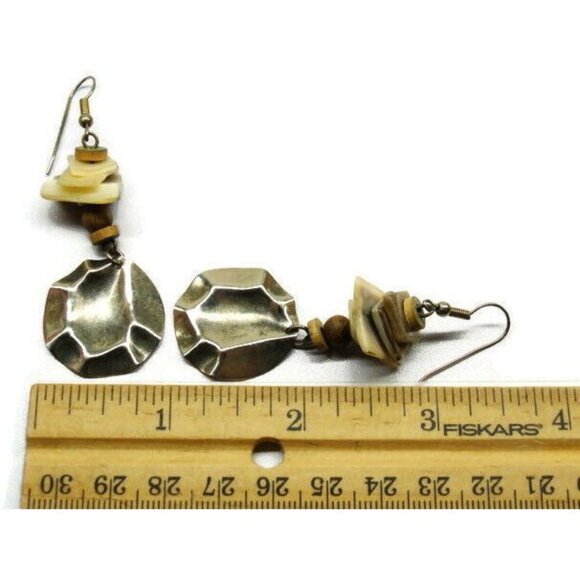 Layered Stone Silver Tone Vertical Drop Dangle Hook Earrings Womans - Picture 5 of 8